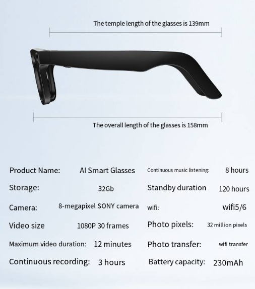 Gafas Inteligentes con Cámara IA | Vídeo HD, Traducción y Llamadas