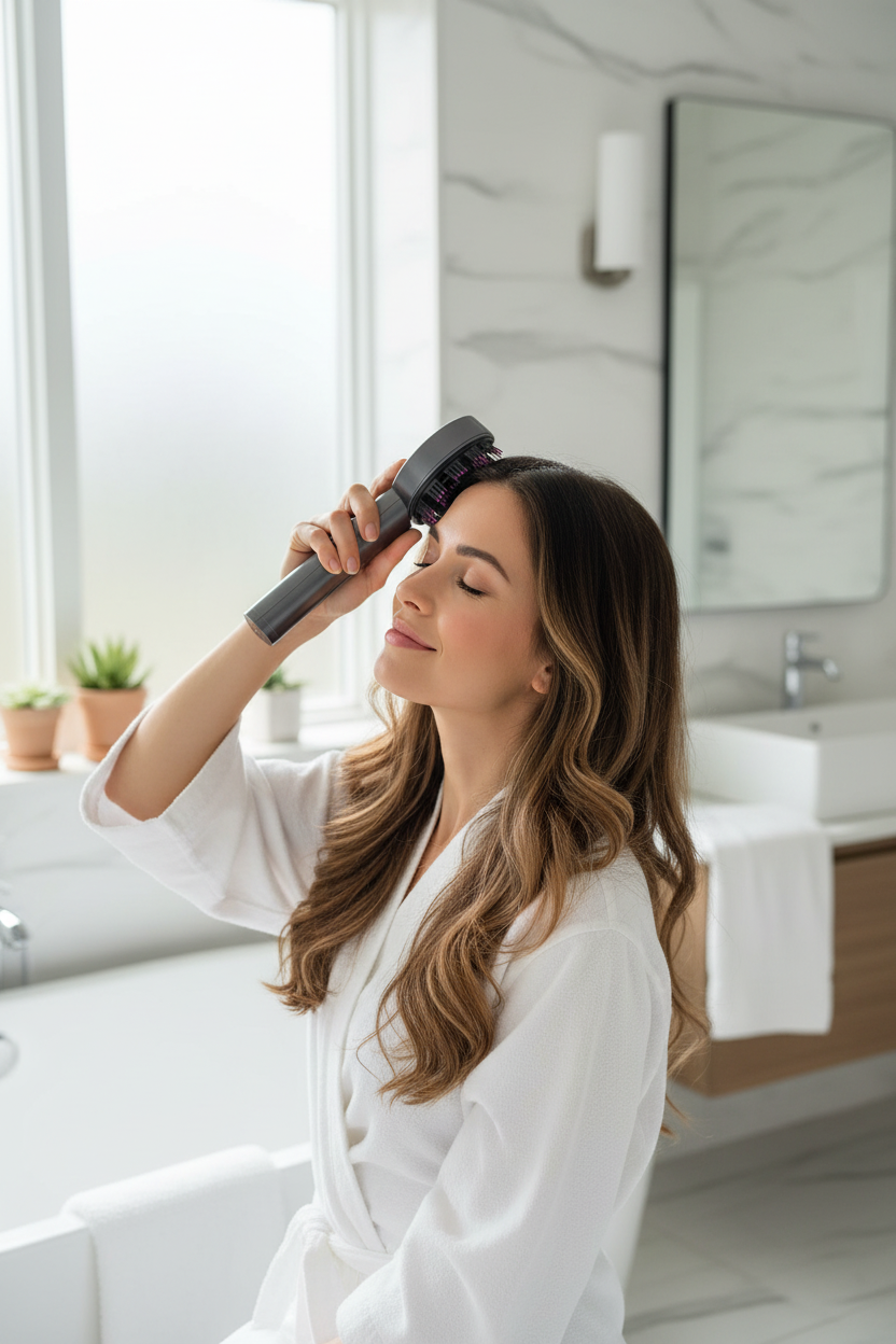 Mujer usando masajeador